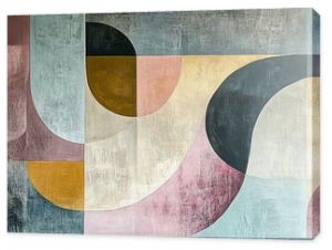 Abstract geometric pattern in muted colors on a textured wall.