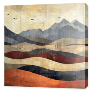 Abstract mountain landscape with layered textures and muted colors