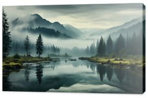 breathtaking landscape with misty lake in mountains background 16:9 widescreen backdrop wallpapers