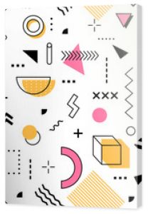 Abstract hipster memphis seamless pattern background with geometric shapes and elements. 80s or 90s style tile with colorful modern figures. Vector wallpaper with surreal, trendy ornamental details