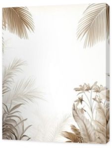 Luxury Beige Palm Leaves and Tropical Plants Pattern on White Background. AI generated illustration