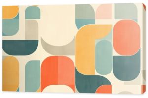 A simple retro pattern featuring muted pastel colors and geometric shapes, designed in a mid-century style