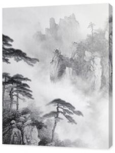 Black and white Chinese style ink style landscape painting, hand-painted national style artistic conception ink style landscape painting illustration