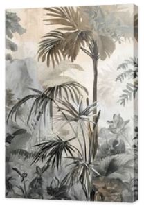 Watercolor pattern wallpaper. Painting of a jungle landscape.