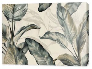 Vintage botanical illustration of tropical leaves, boho style wallpaper