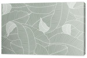 Green banana leaf line art wallpaper background vector. Luxury natural hand drawn foliage pattern design in minimalist linear contour simple style. Design for fabric, cover, banner, invitation.