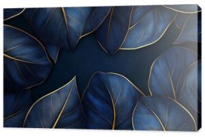 This stunning 3D artwork features dark blue leaves with intricate golden outlines, creating a luxurious floral design that adds depth and elegance to any space with its artistic flair