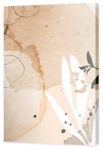 Abstract art background vector. Minimal style wallpaper with floral line art and watercolor background texture. Vector background for banner, poster, packaging, wall art and prints.