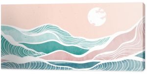 Creative minimalist modern paint and line art print. Abstract ocean wave and mountain contemporary aesthetic backgrounds landscapes. with sea, skyline, wave. vector illustrations