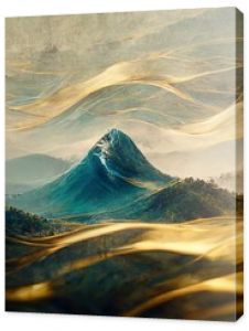 Minimalistic mountain landscape with watercolor brush in Japanese traditional style. Wallpaper with abstract art for prints or covers. 3d artwork