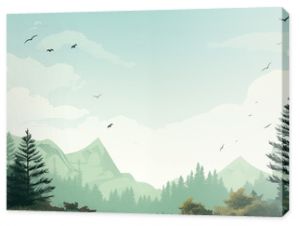 Minimalist Mountain Forest Landscape Wallpaper, Simple Nature Illustration and Tranquil Backdrop, Pine and Spruce Tree Wilderness