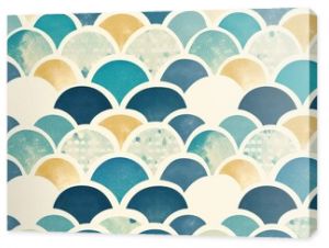 Seamless pattern of blue, teal, yellow, and white fish scales, perfect for a nautical, marine, or coastal-themed design project.