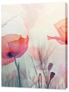 An exquisite and elegant abstract watercolor illustration showcasing vibrant and colorful poppies, making it a perfect choice for spring decor, as well as being an excellent example of botanical art