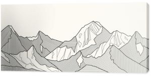 Black and white mountain line arts wallpaper, luxury landscape background design for cover, invitation background, packaging design, fabric, and print. Vector illustration.